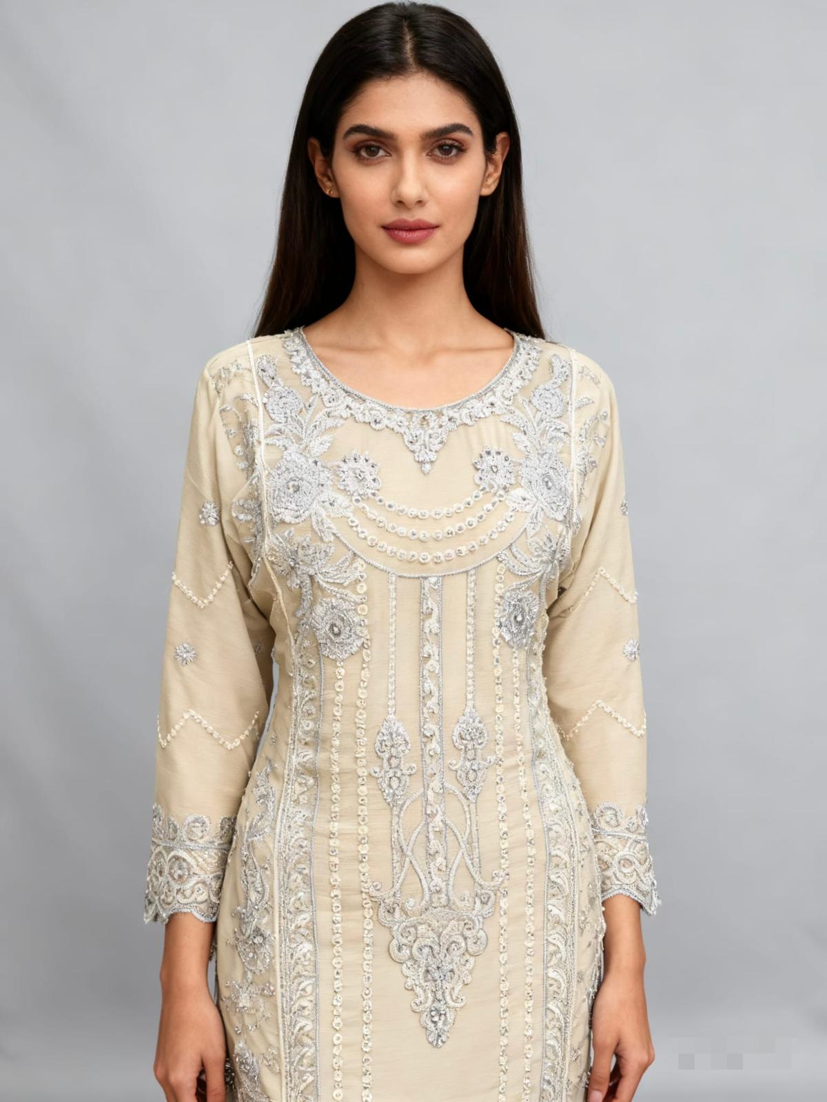 Three-piece Asian Chiffon suit with palazzo trouser