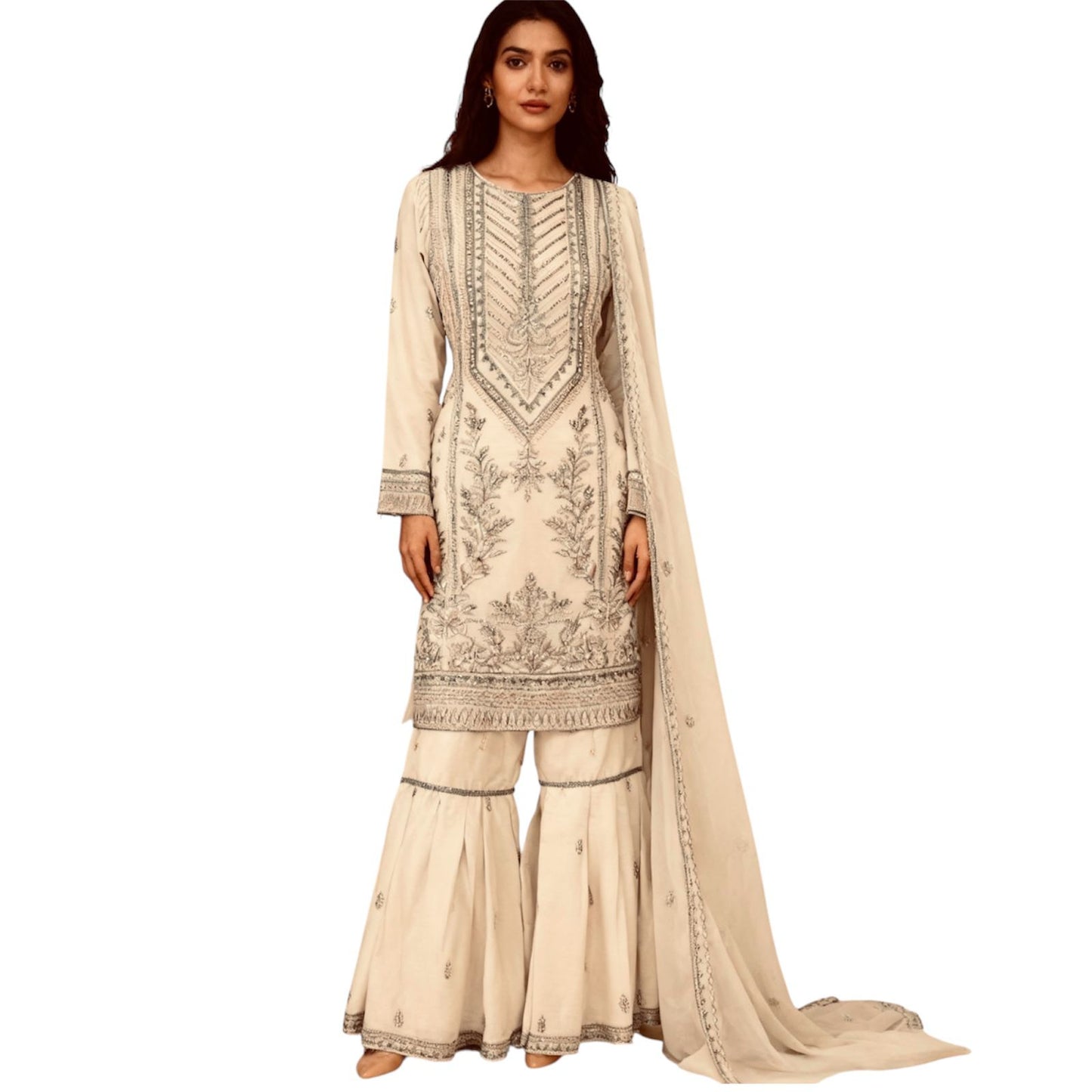 Womenswear Sharara Outfit with Embroidery and Stone Work, Long Sleeve for  Comfortable Lightweight Soft  Chiffon