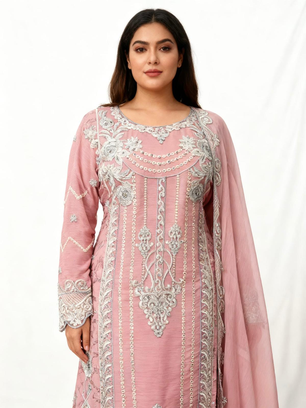 Three-piece Asian Chiffon suit with palazzo trouser