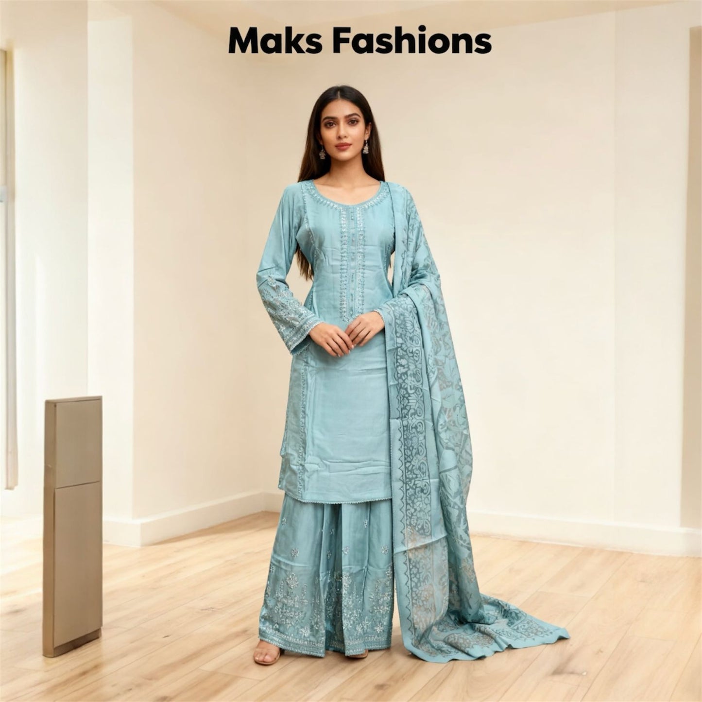 Ready Made Embroidered Sequins suit with Palazzo Trousers