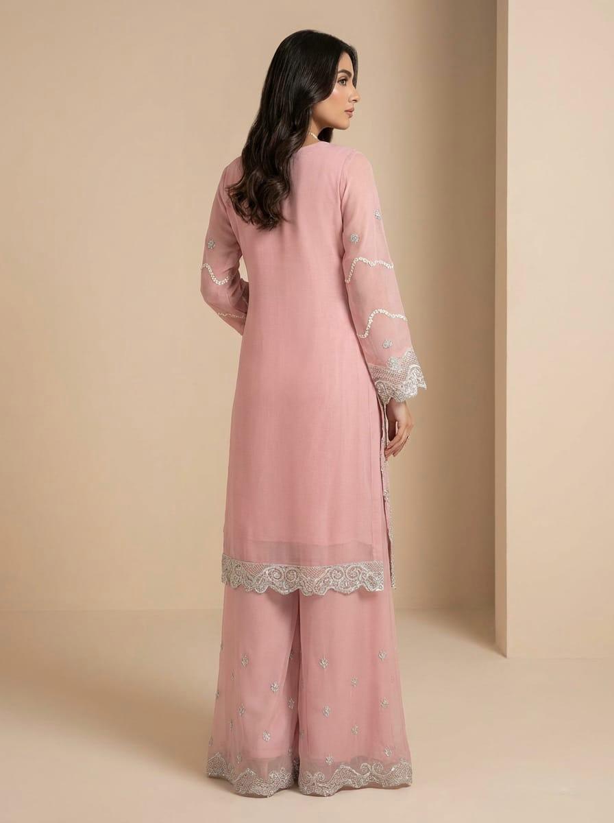 Three-piece Asian Chiffon suit with palazzo trouser