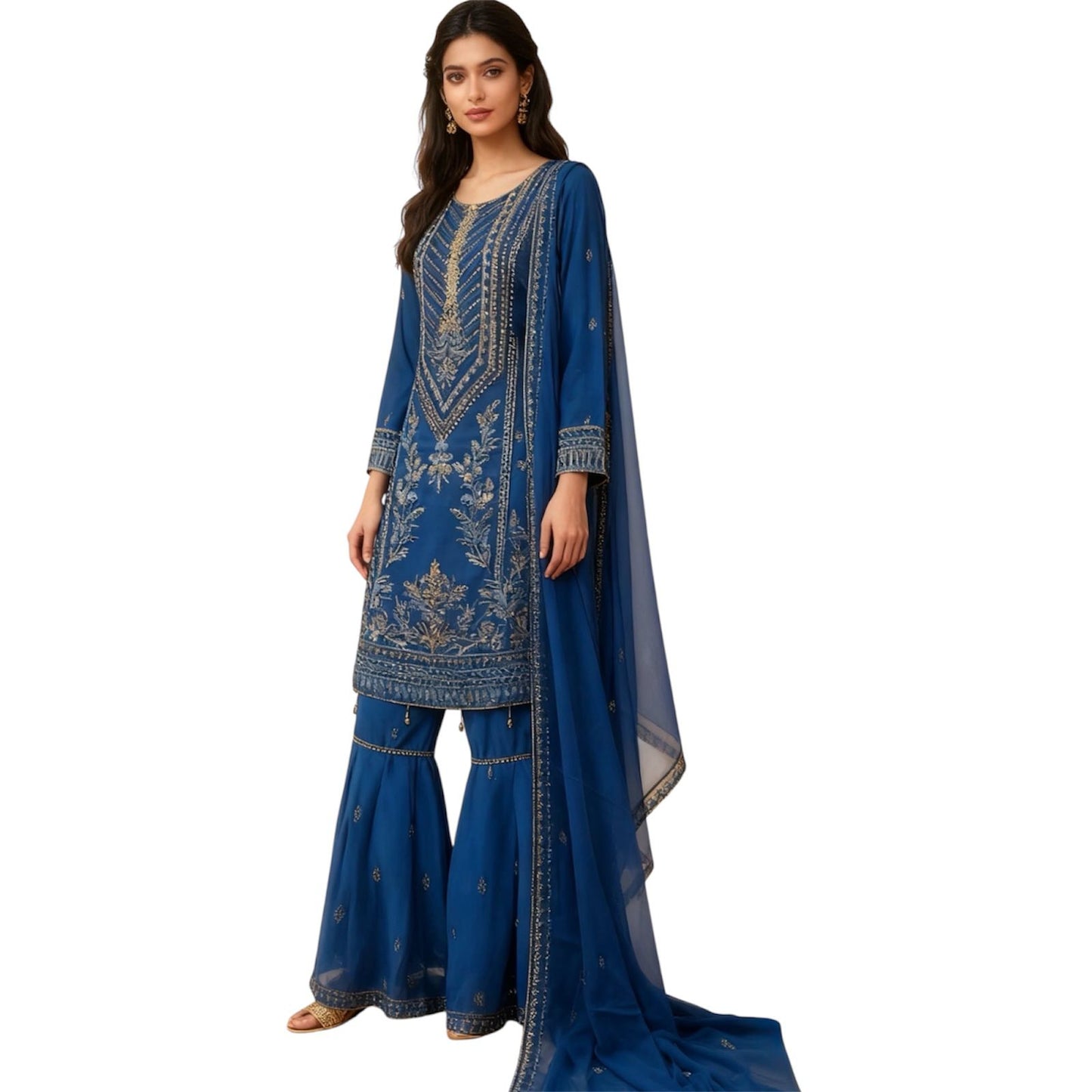 Womenswear Sharara Outfit with Embroidery and Stone Work, Long Sleeve for  Comfortable Lightweight Soft  Chiffon