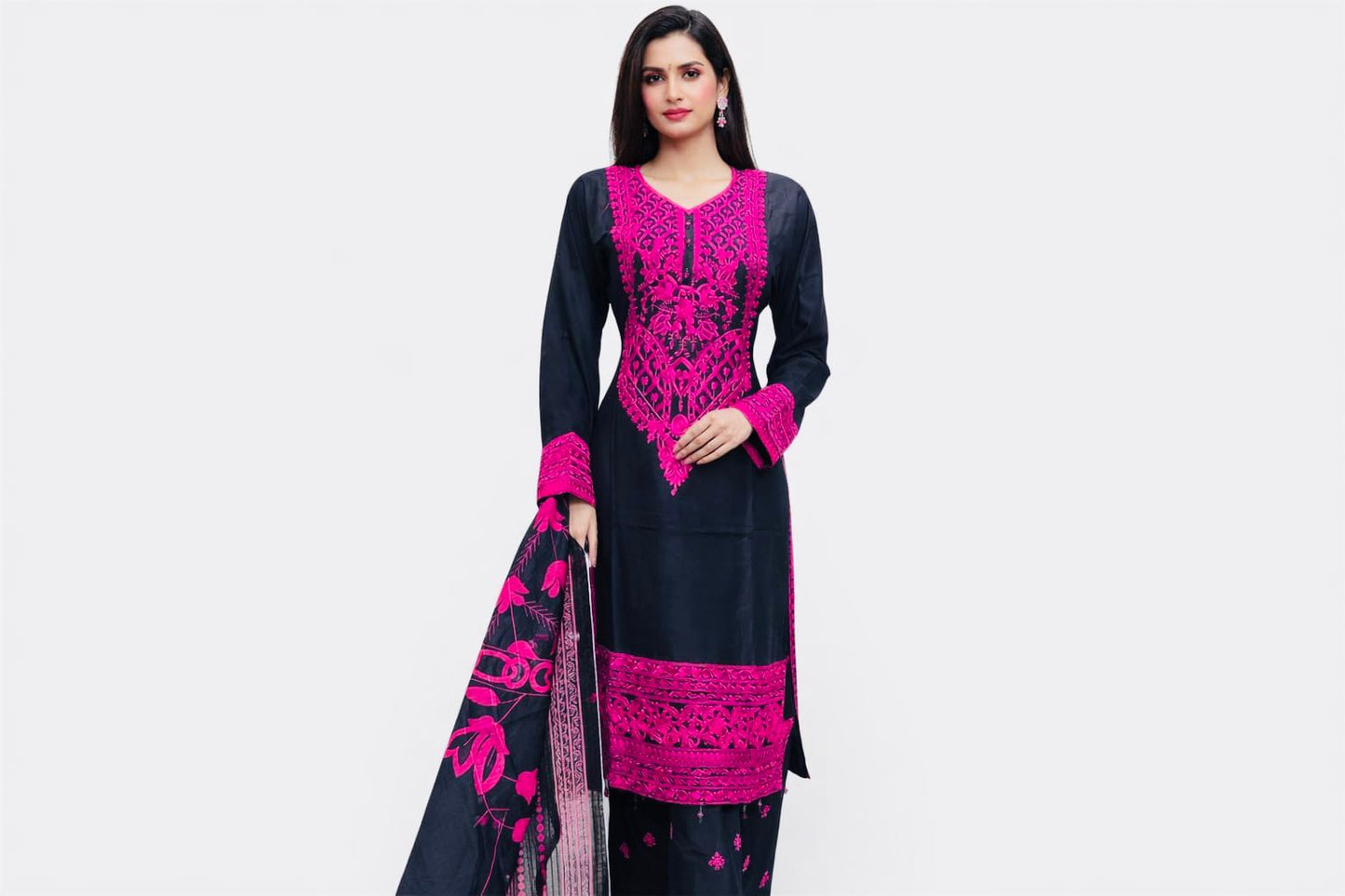 Ready Made Asian Suit Embroidered Sequins with printed Duppata