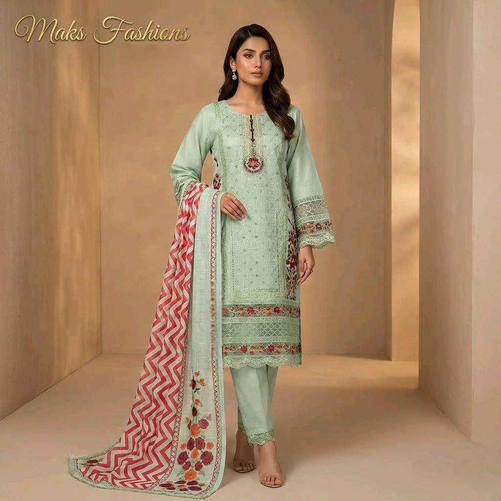Embroidered Sequins suit with trouser suit and printed duppata