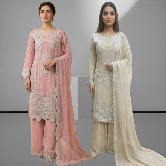 Three-piece Asian Chiffon suit with palazzo trouser