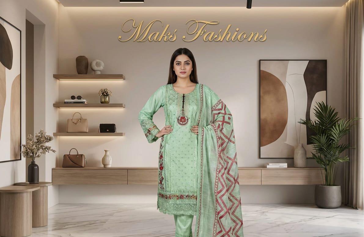 Embroidered Sequins suit with trouser suit and printed duppata