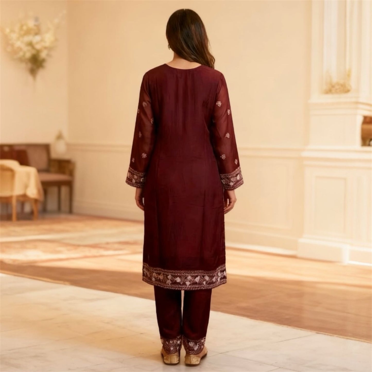 Elegant Chiffon Dress with Matching Scarf.