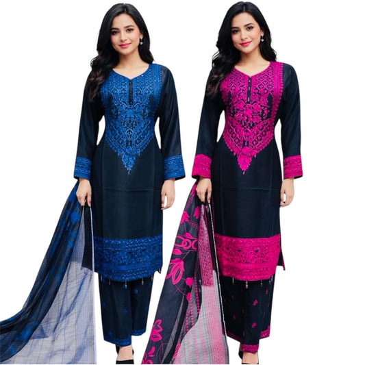 Ready Made Asian Suit Embroidered Sequins with printed Duppata