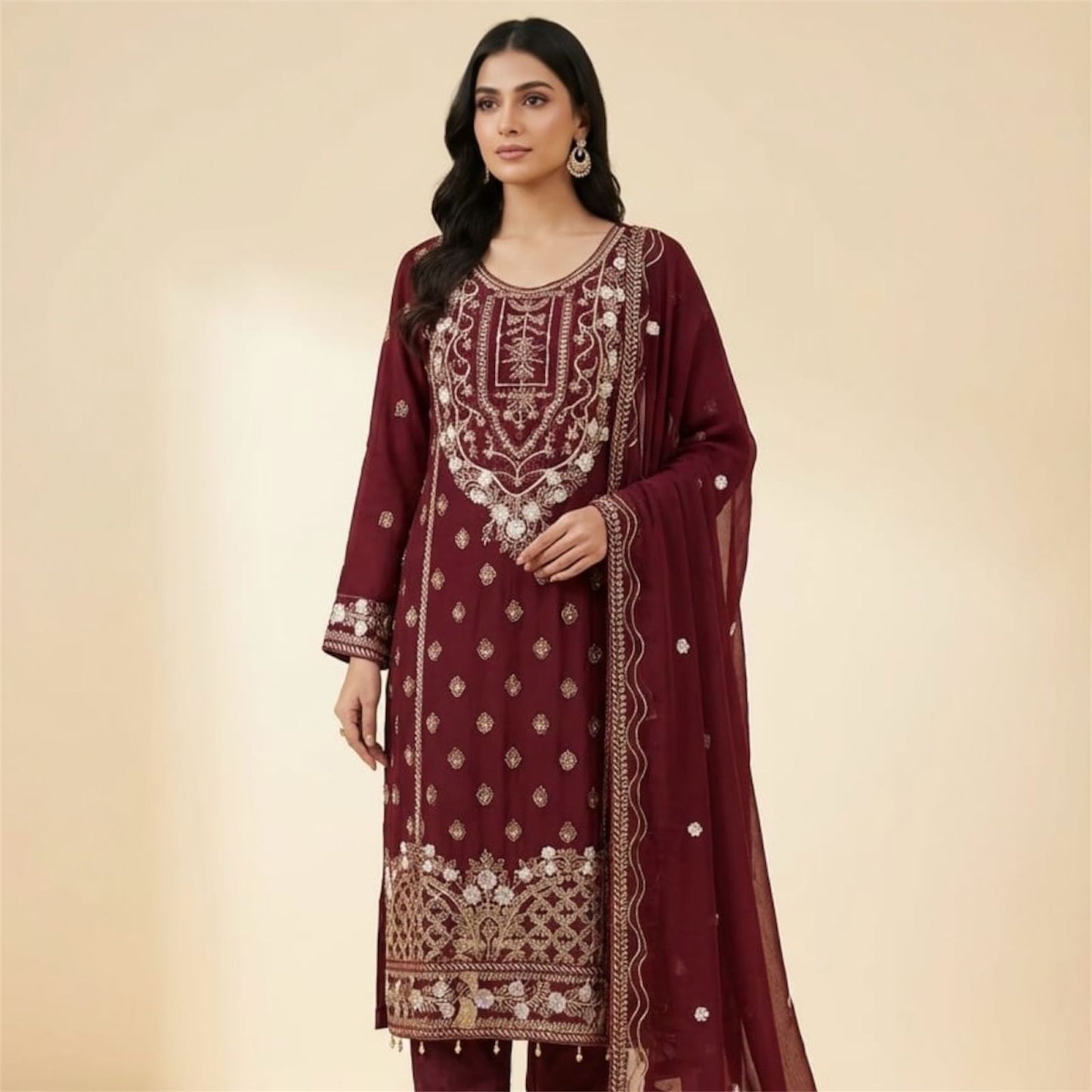 Elegant Chiffon Dress with Matching Scarf.