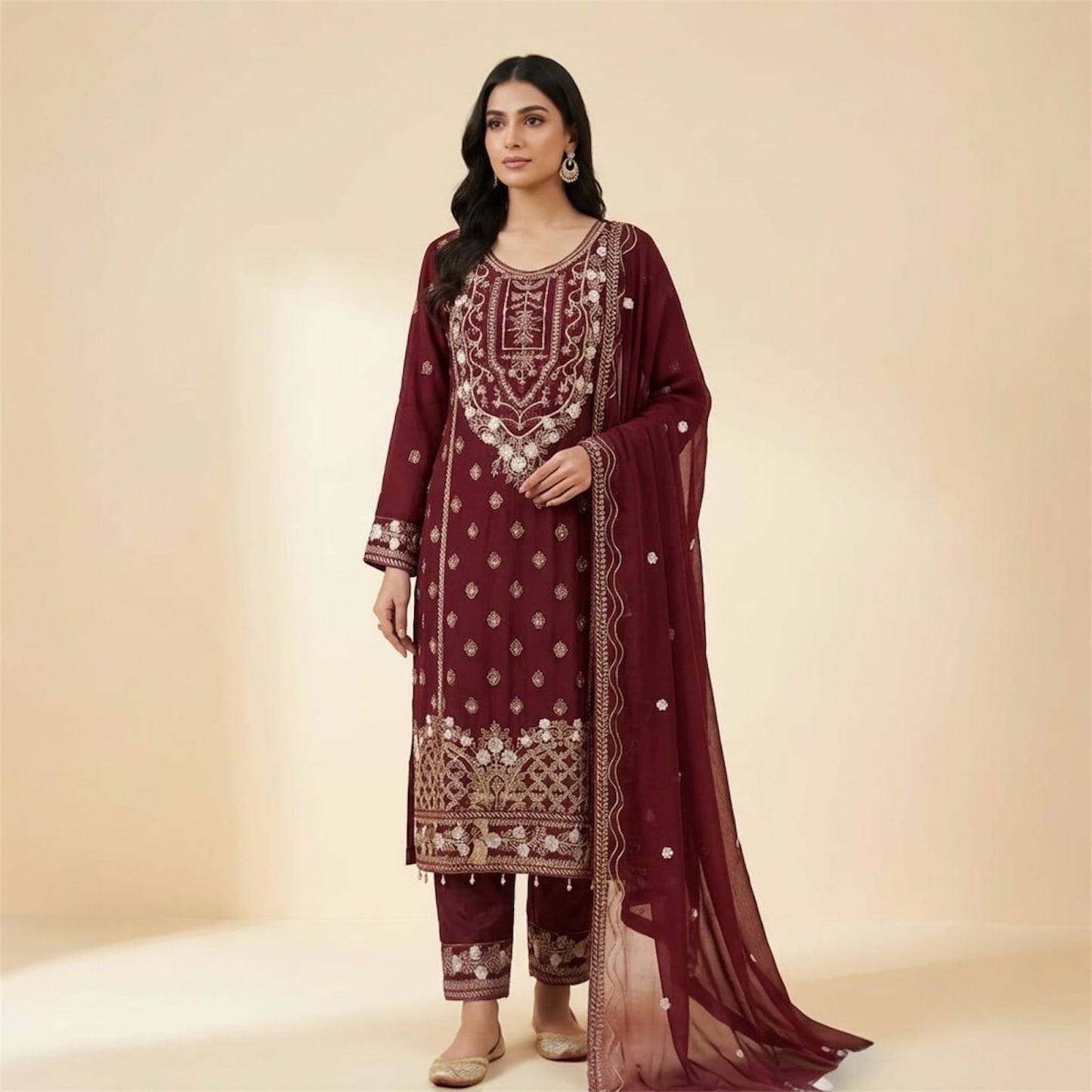 Elegant Chiffon Dress with Matching Scarf.