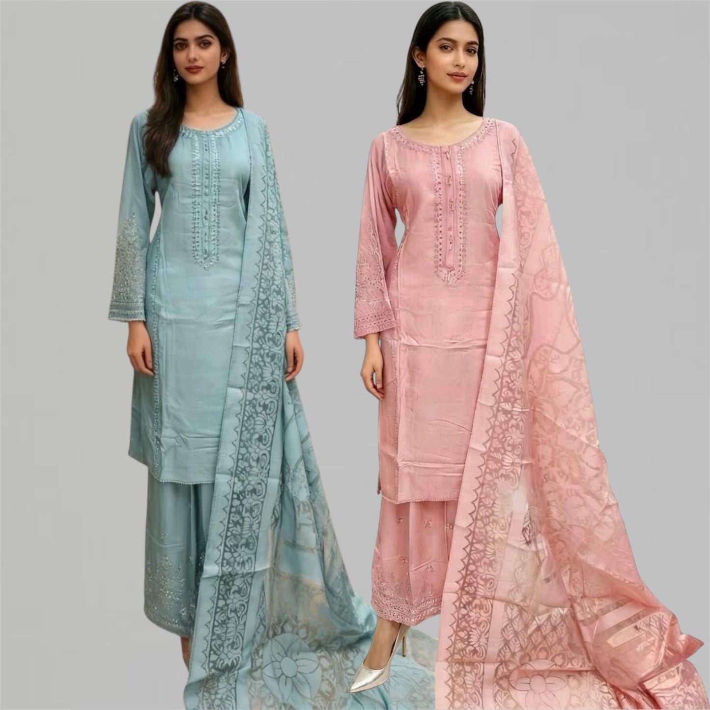 Ready Made Embroidered Sequins suit with Palazzo Trousers