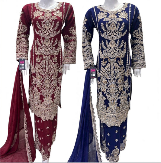 Chiffon suit with palazzo trouser