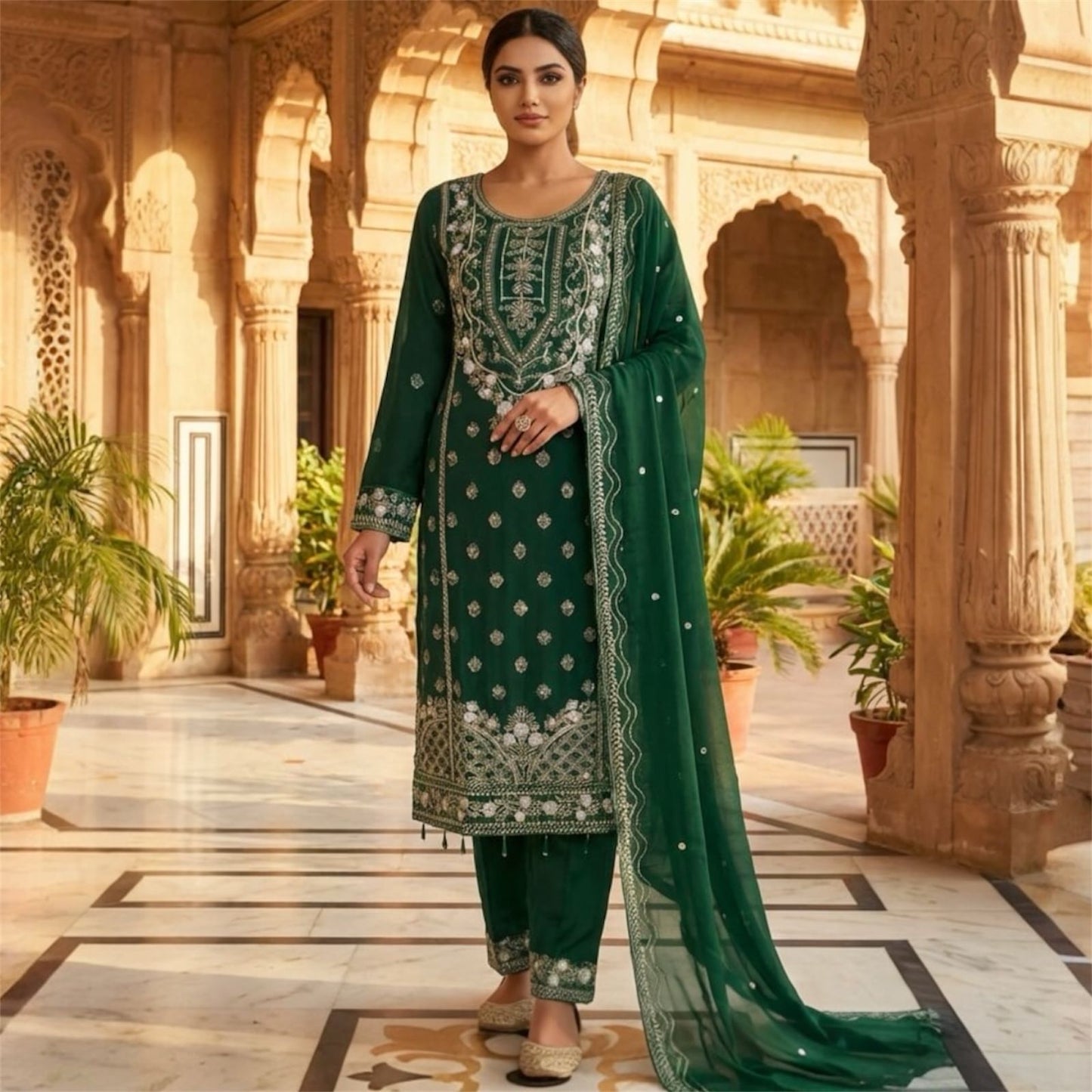 Elegant Chiffon Dress with Matching Scarf.