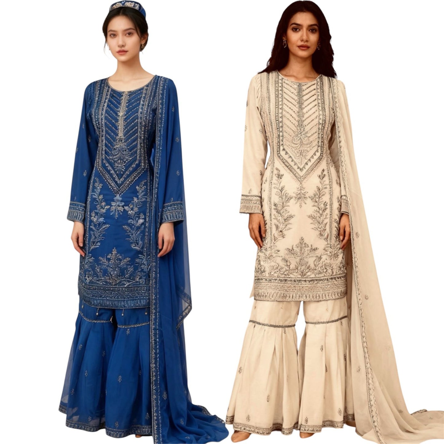 Womenswear Sharara Outfit with Embroidery and Stone Work, Long Sleeve for  Comfortable Lightweight Soft  Chiffon