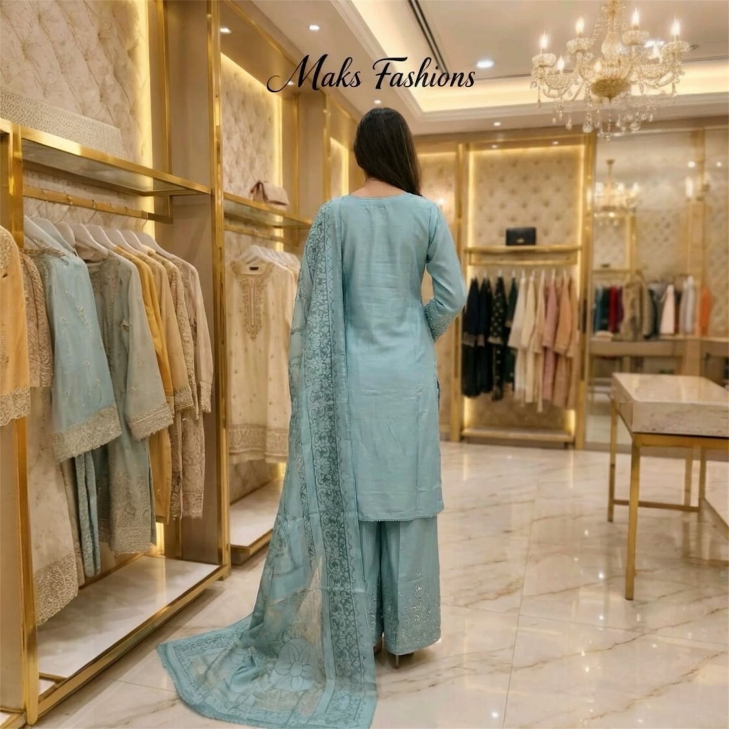 Ready Made Embroidered Sequins suit with Palazzo Trousers