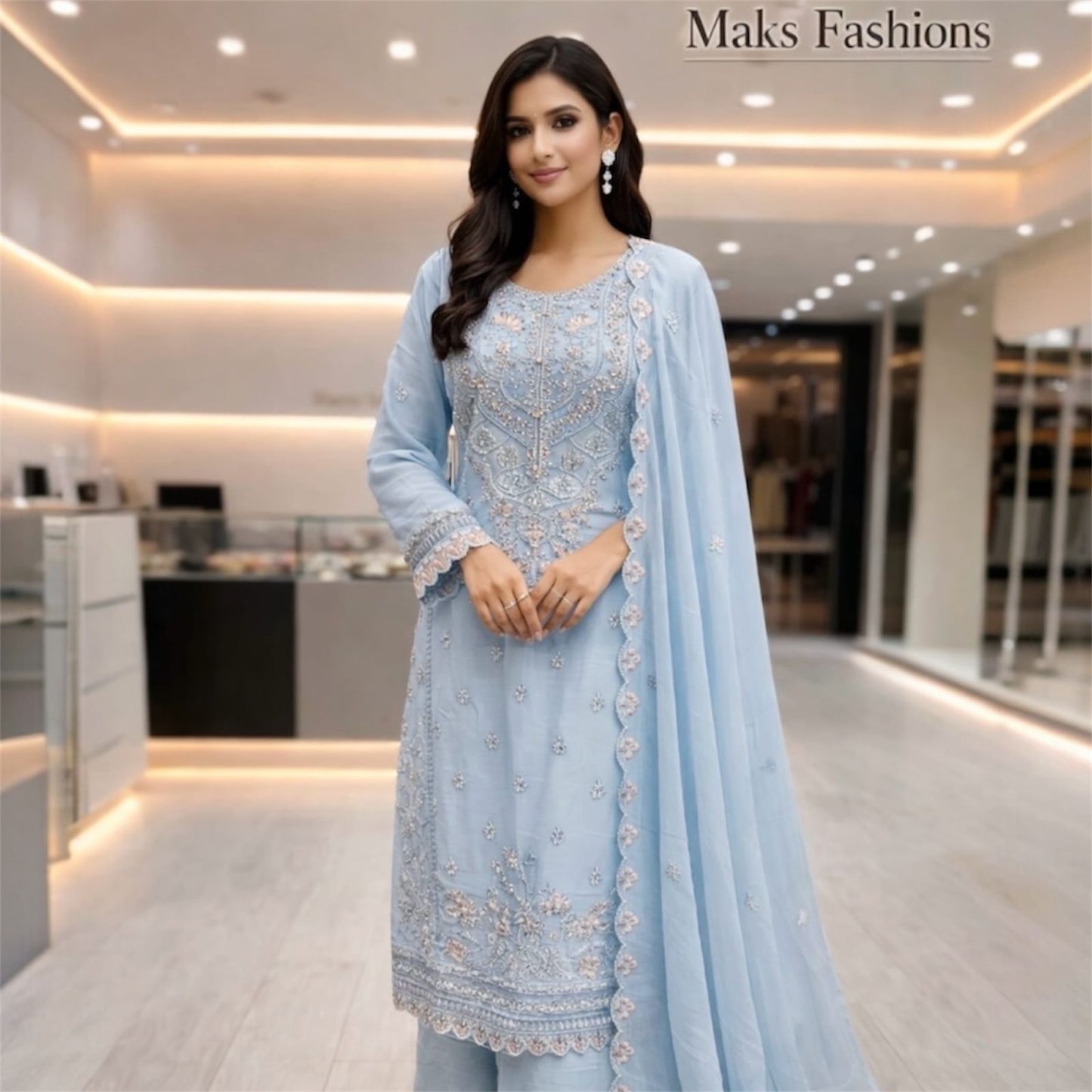 Elegant Chiffon Dress with Matching Scarf.